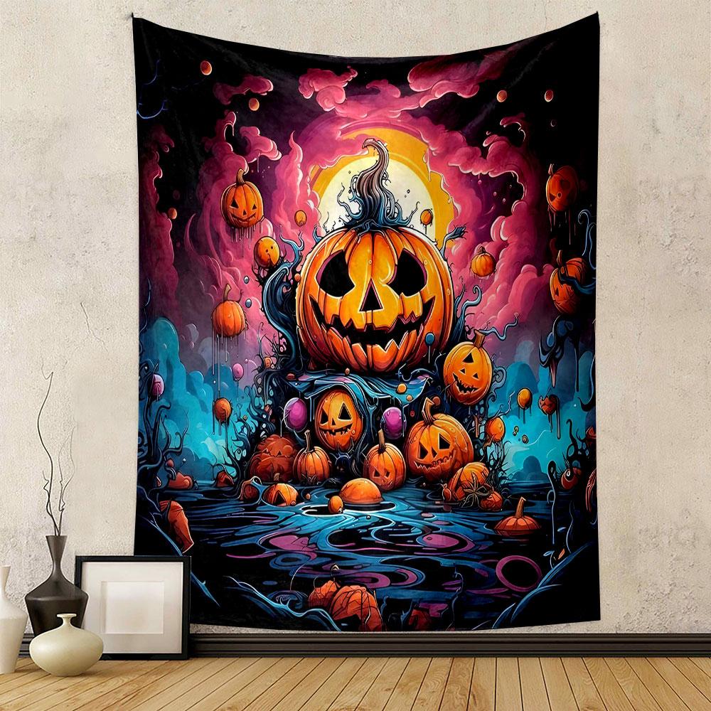 "Halloween Pumpkin Lantern Design" Patterned Tapestry Decorative Wall Hanging, Home Bedroom Living Room Decor