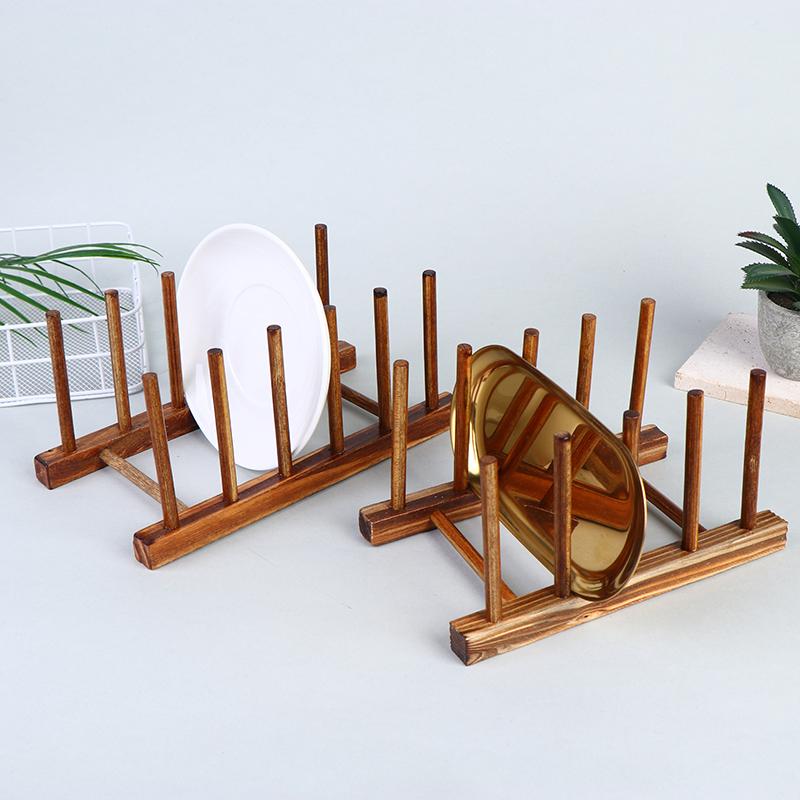 Stylish Wooden Dish Rack Practical Kitchen Organizer for Holding Plates and Pot Lids Securely