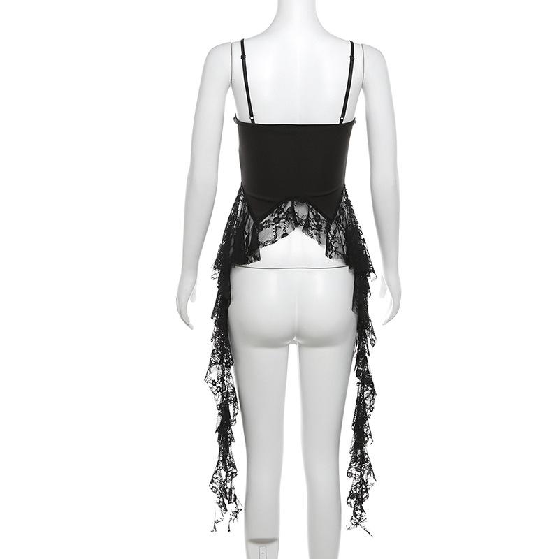 Summer Women Y2k Crop Tops Ladies Sleeveless Asymmetrical Ruffles Tank Top Lace Hem Slim Tanks Tops Shirts Streetwear