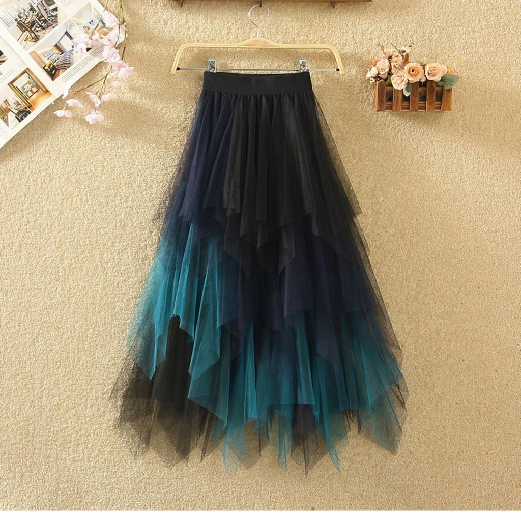 Lady ´s Fashionable Sexy Solid Color Mesh Skirt, Irregular Elastic Tulle Bubble Skirt, Daily Life and Vacation