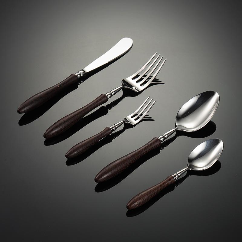 304 Stainless Steel Chicken Wing Wooden Handle Knife, Fork and Spoon Western Tableware Multi-specification Insert Handle Heavy Household Steak Knife