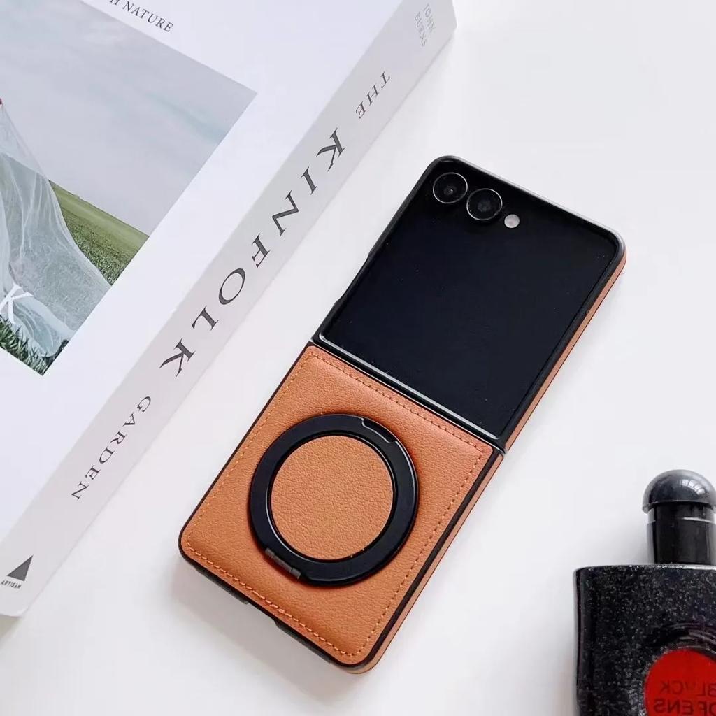Busine Sle 360 Rotate Ring Stand Magsafe Magnetic Leather Phone Case for Samsung Galaxy Z Flip 7 6 5 4 3 Wireless Charging Cover