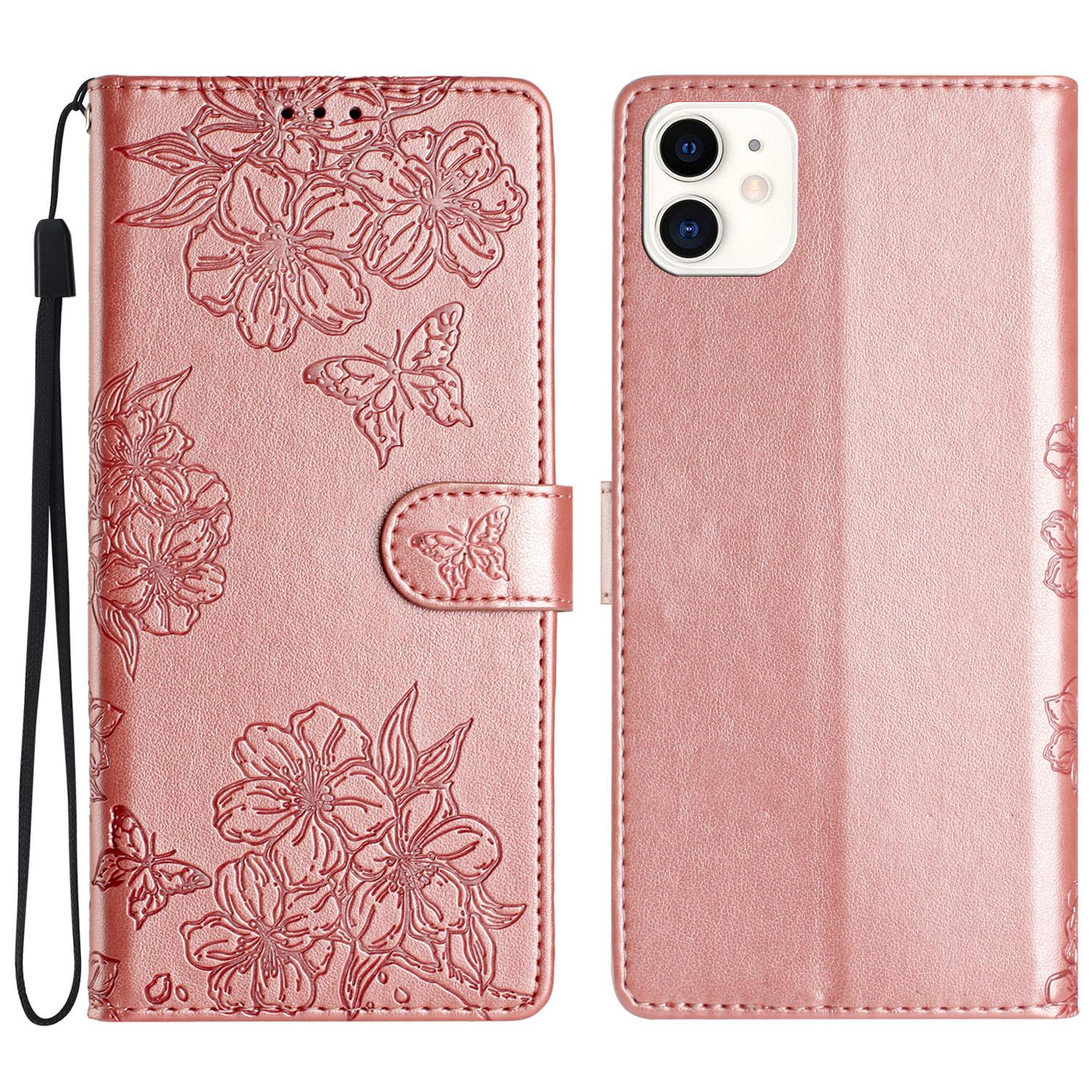 

For iPhone 11 Skin-Touch Feeling PU Leather Phone Case Imprinted Pattern Wallet Phone Cover Rose Gold
