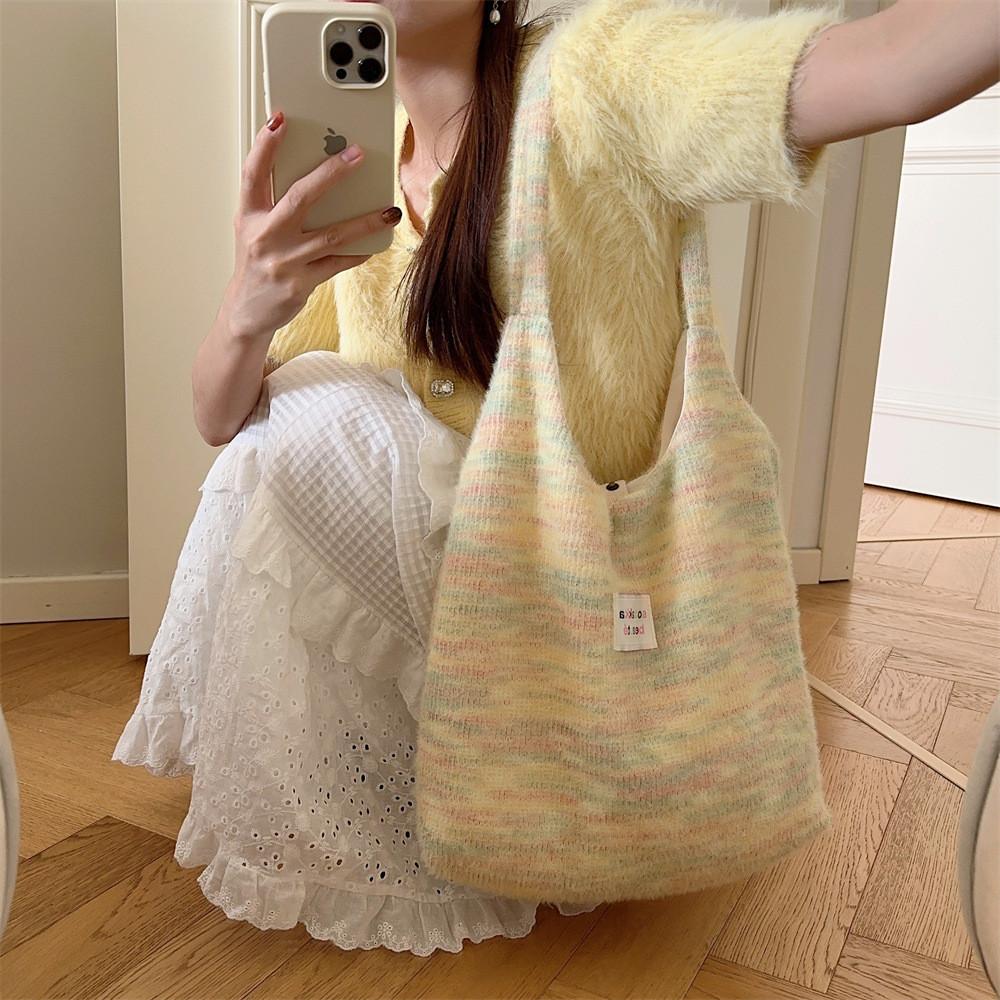 Cute Fuzzy Tote Bag For Autumn And Winter Large Capacity Canvas Single Shoulder Street Style