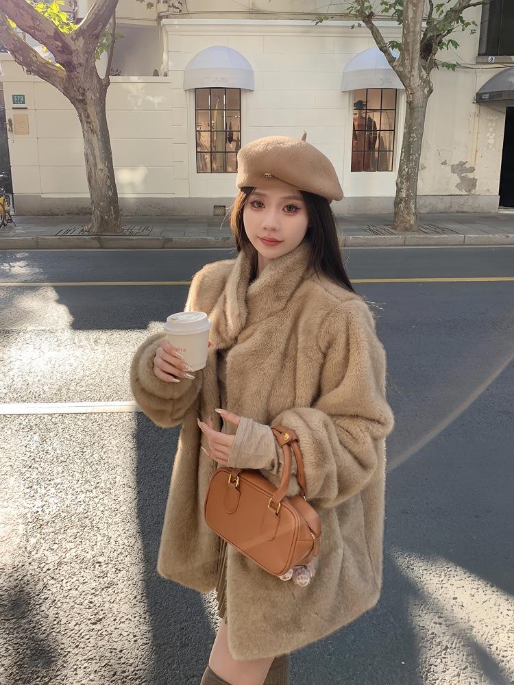 Dongxin imitation mink fur integrated fur jacket environmentally friendly artificial plush coat women's medium length loose and thick