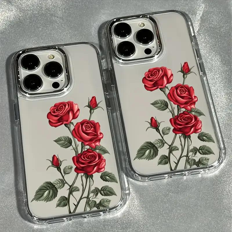Red prickly rose pattern phone case suitable for iPhone 17 16 15 14 13 12 11 Pro/Max/Plus anti drop and shockproof back cover
