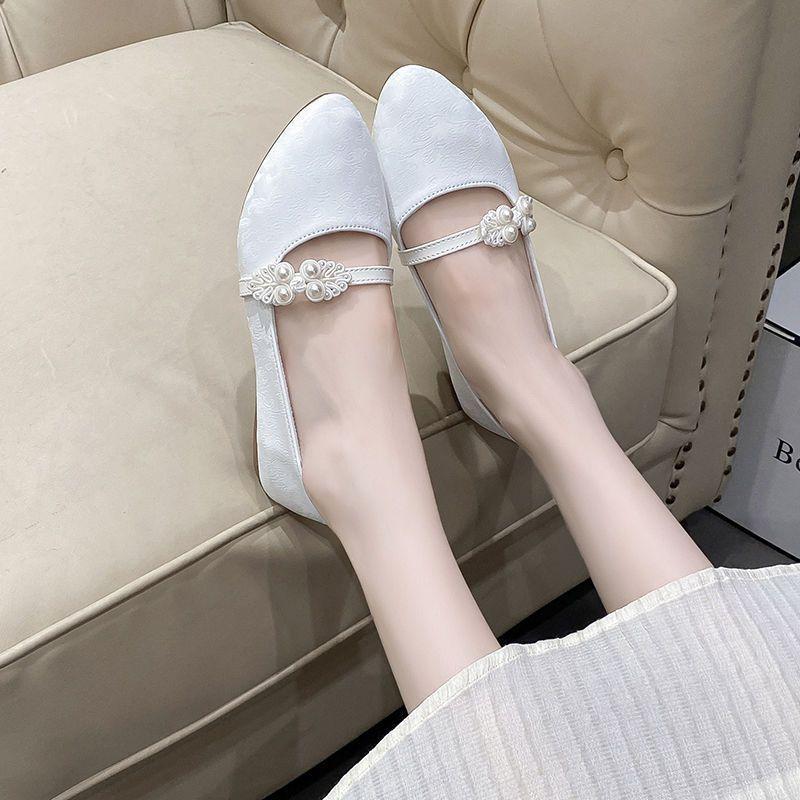 Fashion Shoes for Women Pointed Toe Wedding Bride Shoe Pearl Woman Flats White Comfortable and Elegant Y2k Dress Spring 2025 Trend 39