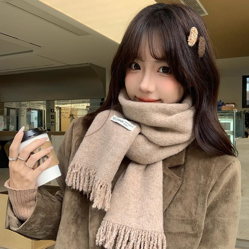 Scarf Women's New High End Warm and Thickened Soft Knitted Scarf Winter Ancora Red Student Versatile