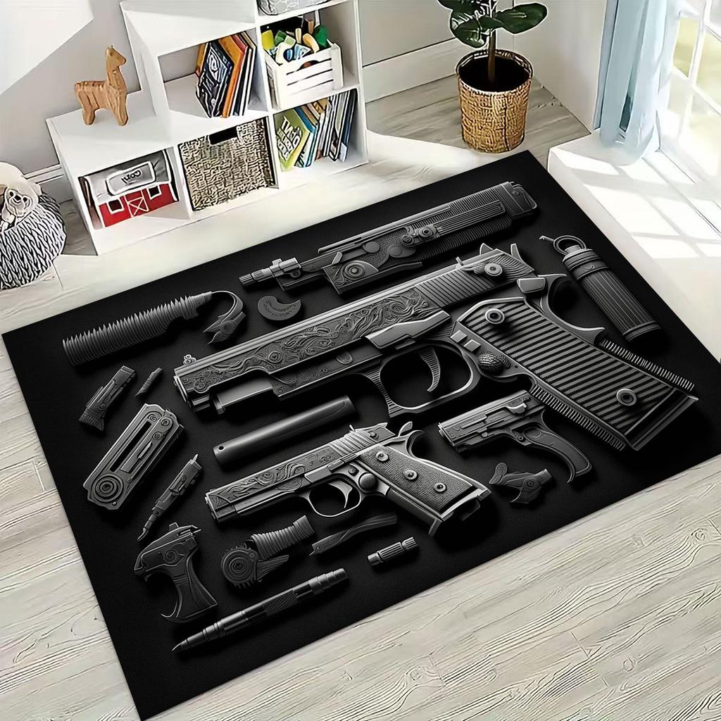 Holz Metall Waffenkoffer Boxx Militärausrüstung Moto Teppich für Schlafzimmer Wohnzimmer Sofa Zuhause Fußmatte Dekor, Kinder Spiel Rutschfeste Bodenmatte