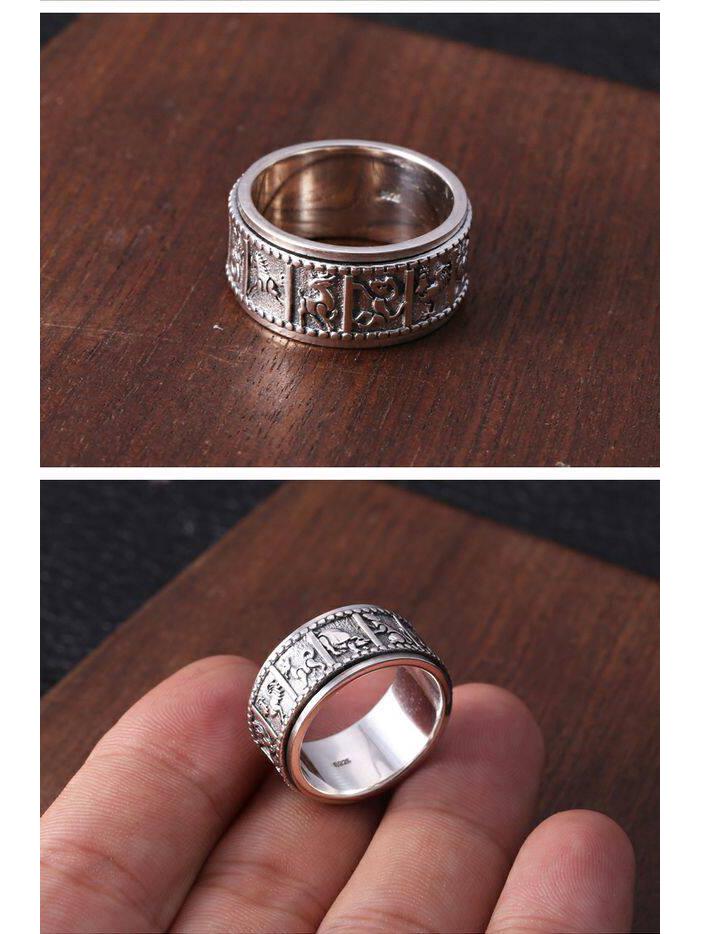 Men's Rotating Index Finger Ring - S925 Sterling Silver, Retro Thai Style, Fashionable Jewelry
