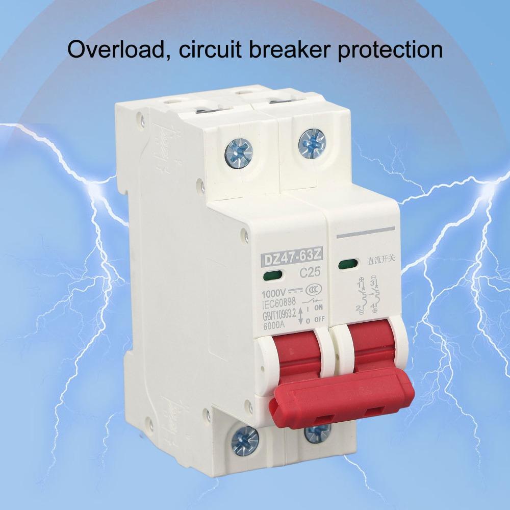 DZ47-63Z Circuit Breaker 2P DC 1000V Home Circuit Breaker 6000A Breaking Capacity 10/16/20/25/32/40/50/63A