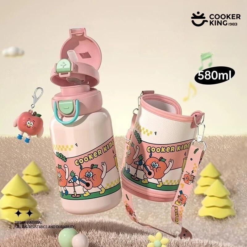 580ML Insulated Water Bottle with Straw Made of 316/304 Stainless Steel and PP Suitable for Children with Cup Sleeve