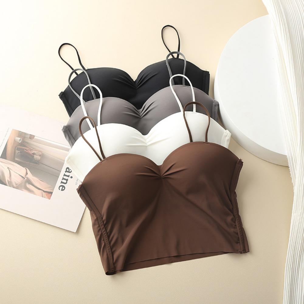 Ice Silk Seamless Gathering Without Steel Ring Thin Suspender Underwear Women's Fixed One-piece Cup Non-slip Comfortable Back Tube Top Women