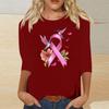 Women's Casual Round Neck Three-Quarter Sleeve Print Blouse with Ribbon and Butterfly Heart Pattern