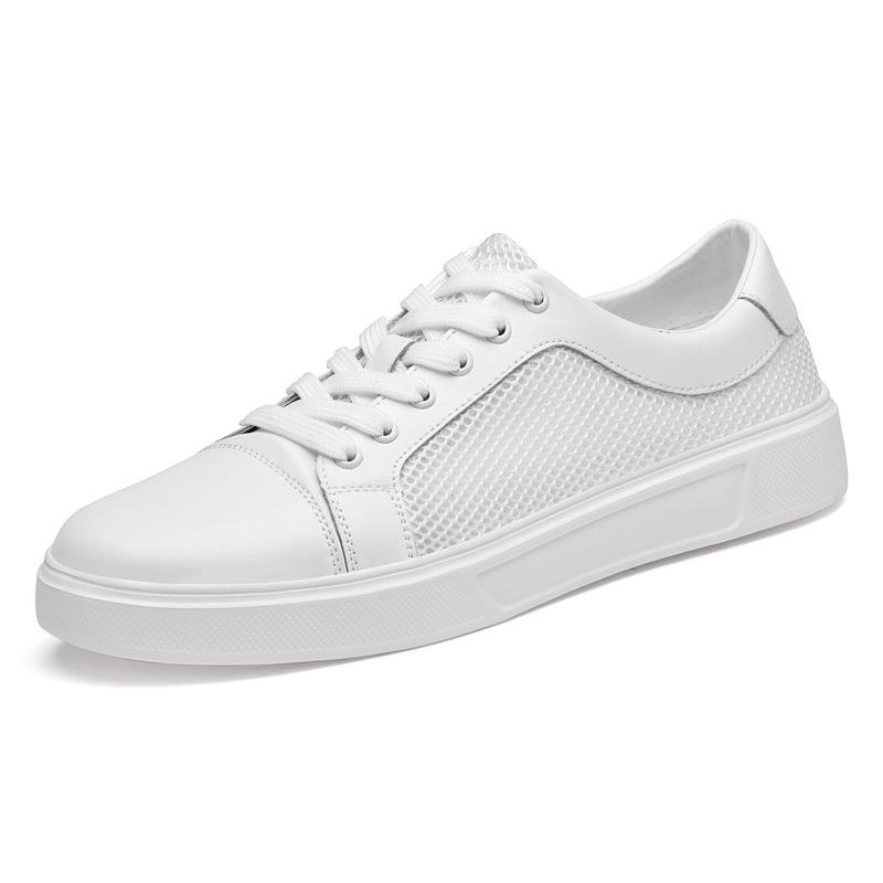 Men s Breathable Genuine Leather White Mesh Casual Skate Shoes, Plus Sizes Available 42