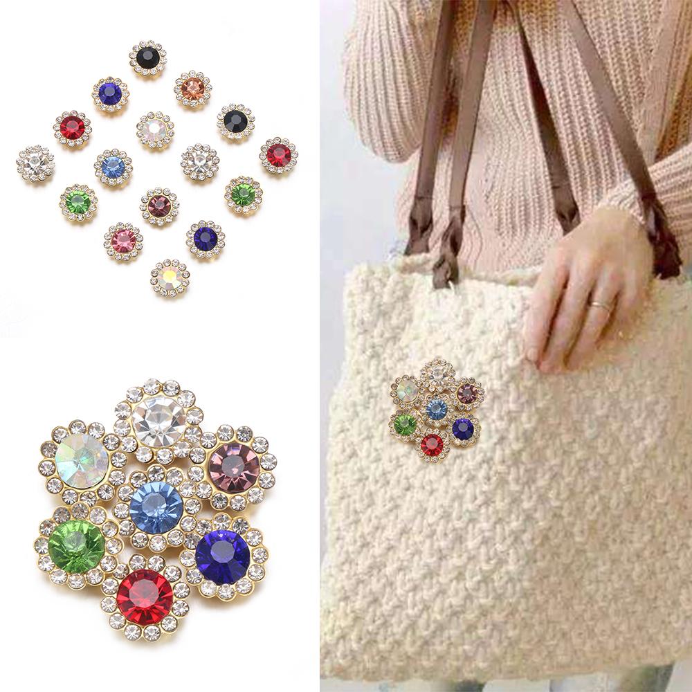 10PCS Sparkling Rhinestone Buttons Vintage Buttons For Apparel Sewing Pearl Hairpin Decoration DIY Jewelry Crafts Flower Buttons