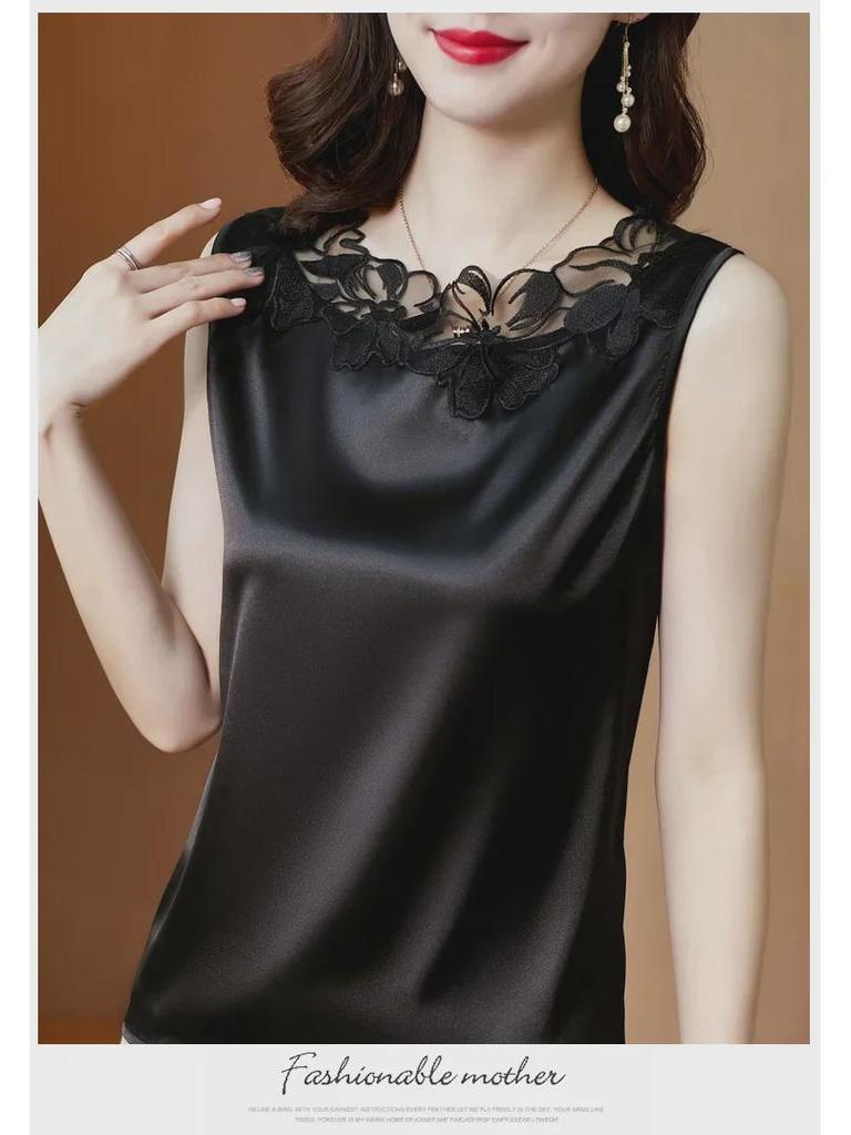 Women's Lace V-neck Camisole, Wide Shoulder, Sleeveless, Loose Fit, Large Size, 2021 Spring/Summer Trendy Inner Wear Top