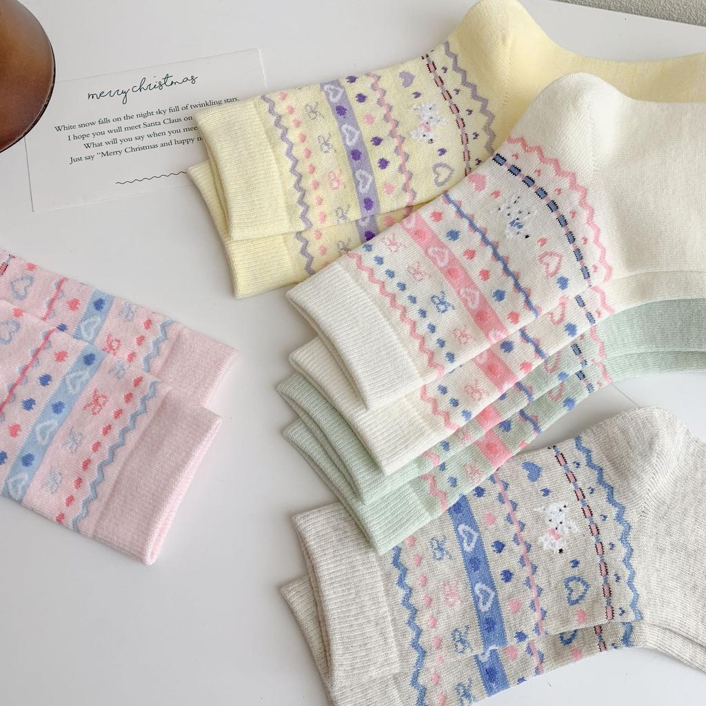 Socks Women'S Mid-Tube Socks Cute Bow Pile Socks Polka Dot Dog Vintage Light Gray Women'S Socks