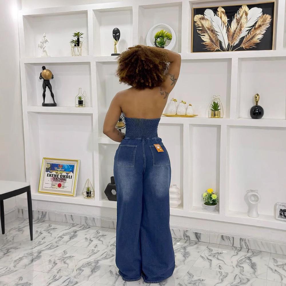 Combinaison à Paillettes Pour Femme - Tendance Denim Taille Haute Sans Manches Motif Cœur - Salopette Jardin