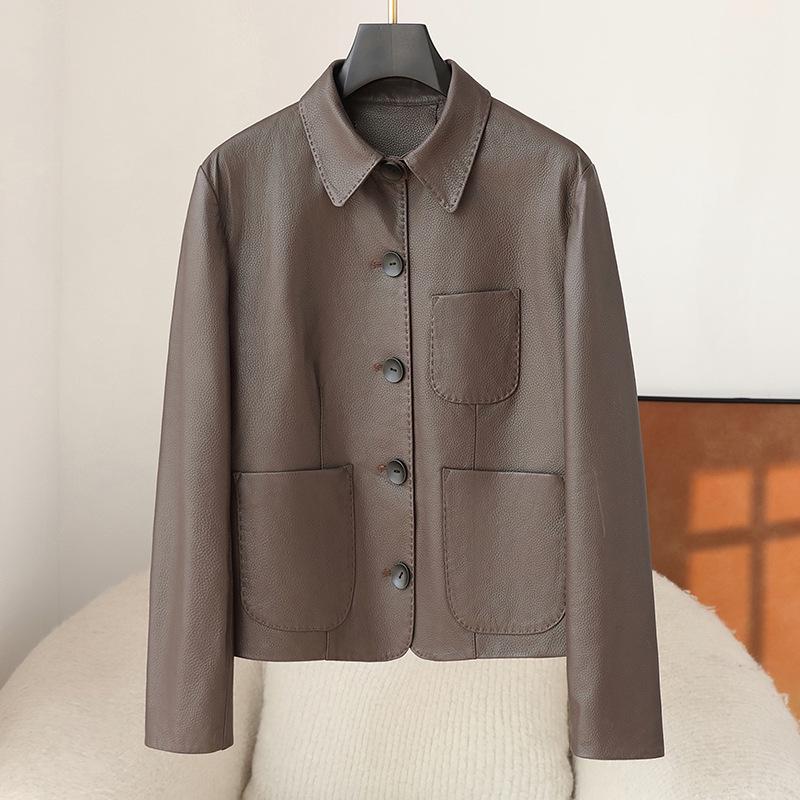 

Женская куртка из козьей кожи, Осень/Зима 2024, Короткое пальто из овчины с лацканами пиджачного типа XL коричневый