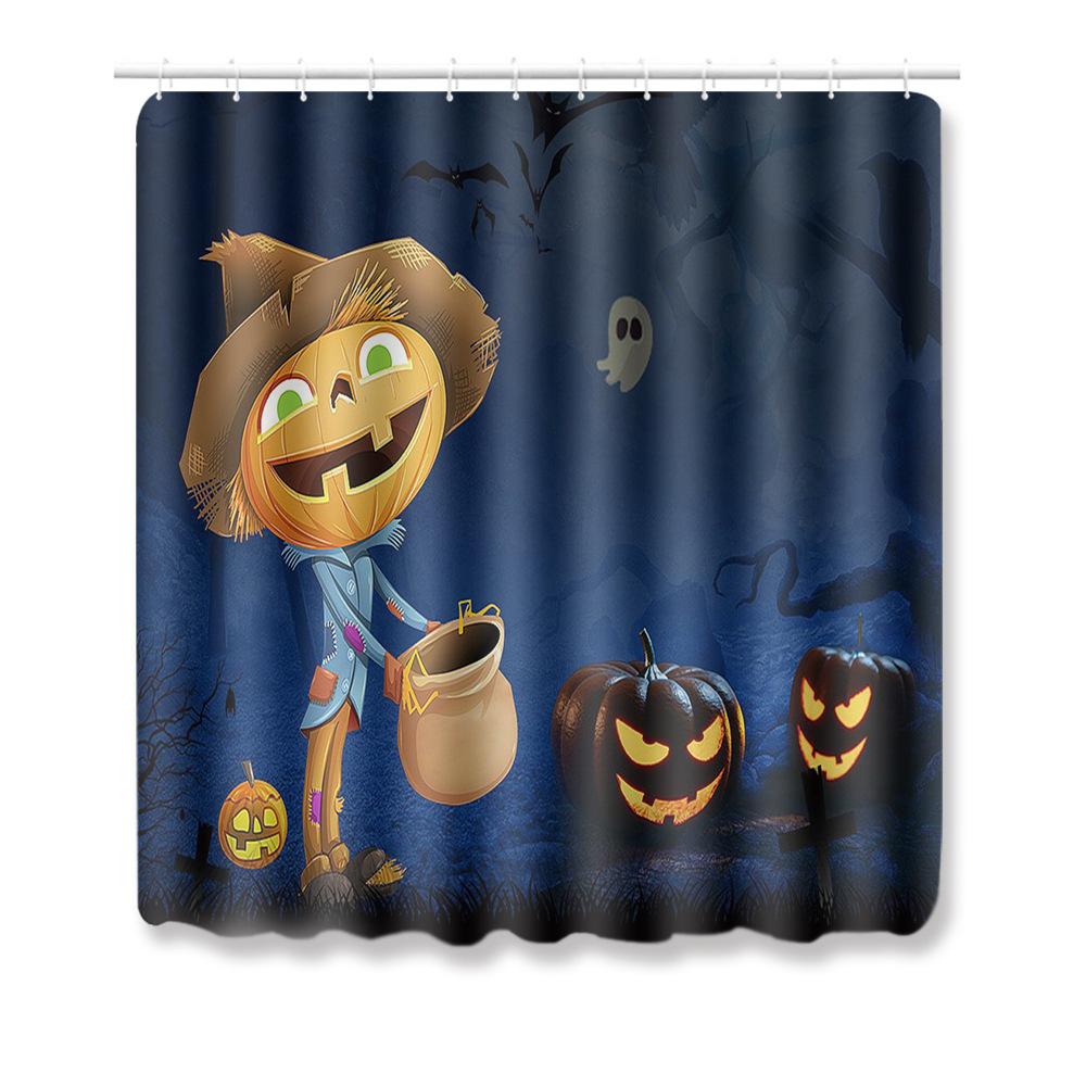Halloween Shower Curtain Floor Mat Combination Four-Piece Set Bathroom Toilet Carpet Shower Room Foot Mat