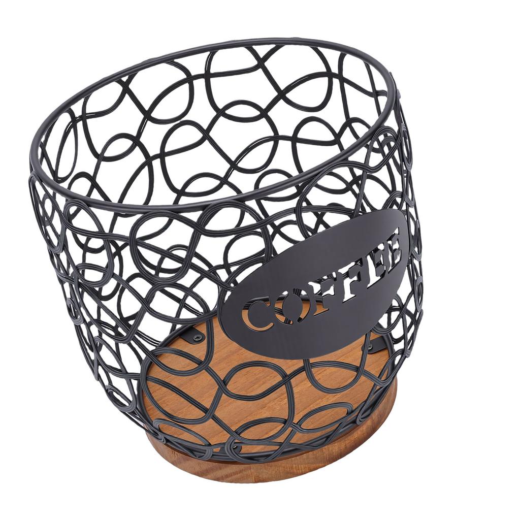 Coffee Pod Holder   Large Capacity Coffee Capsule Storage Basket with Wooden Base for Kitchen Counter   Desktop