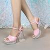 New 12CM Fashion Wedding Sexy Car Model Transparent Thick Heel Crystal Square Head Non-slip Sandals