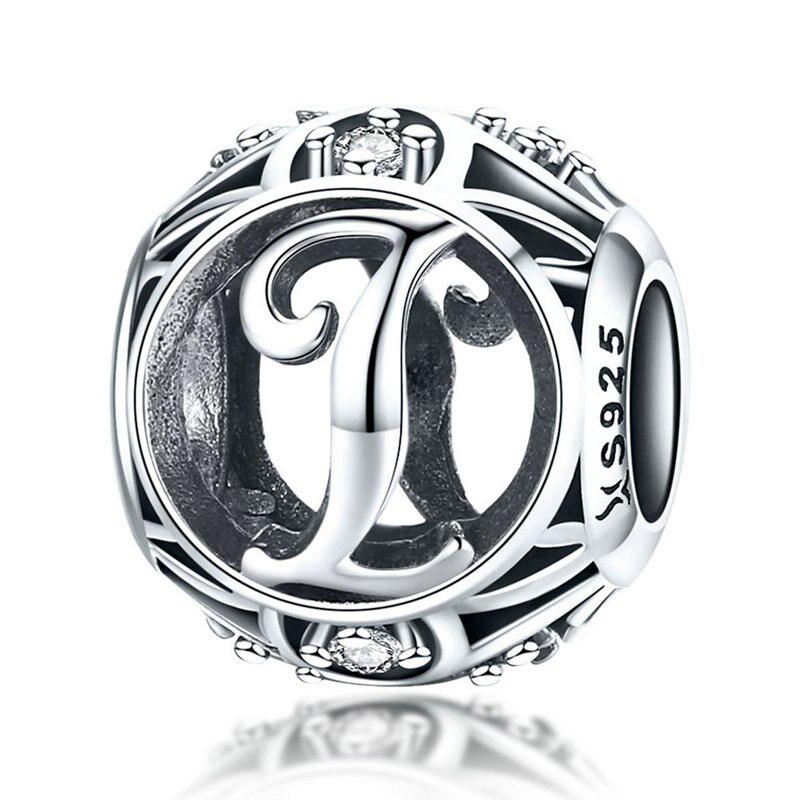 WOSTU Genuine 925 Sterling Silver Letter A-Z Beads Charm Fit Original Bracelet Necklace DIY