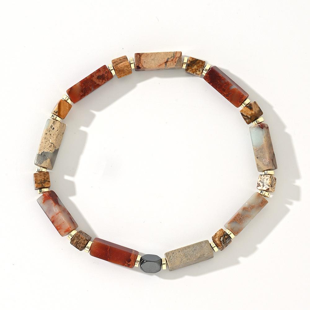 Vintage Bohemian Style Natural Stone Spacer Semi Precious Stone Men Women Bead Bracelet Agate Gift for Man/Boyfriend