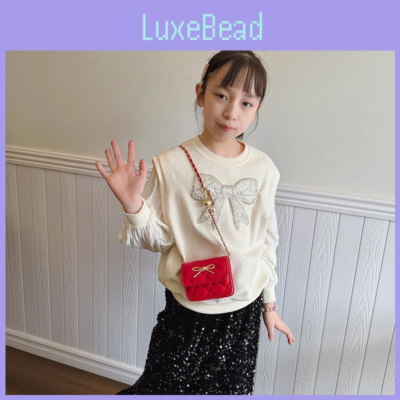 Simple Bow Golden Decoration Solid Color Leather Children Chain Bag Shoulder