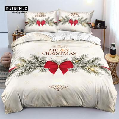 Frohe Weihnachten Weißes Bettwäscheset King Queen Full Twin Größe Mikrofaser Schlafzimmer Dekorativ 3D-Druck Bettbezug mit Kissenbezügen