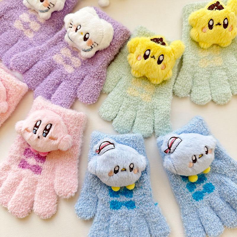 Autumn and Winter Korean Children's Knitted Writing Gloves Warm and Cold Proof Five Finger Gloves Kirby Cycling Gloves