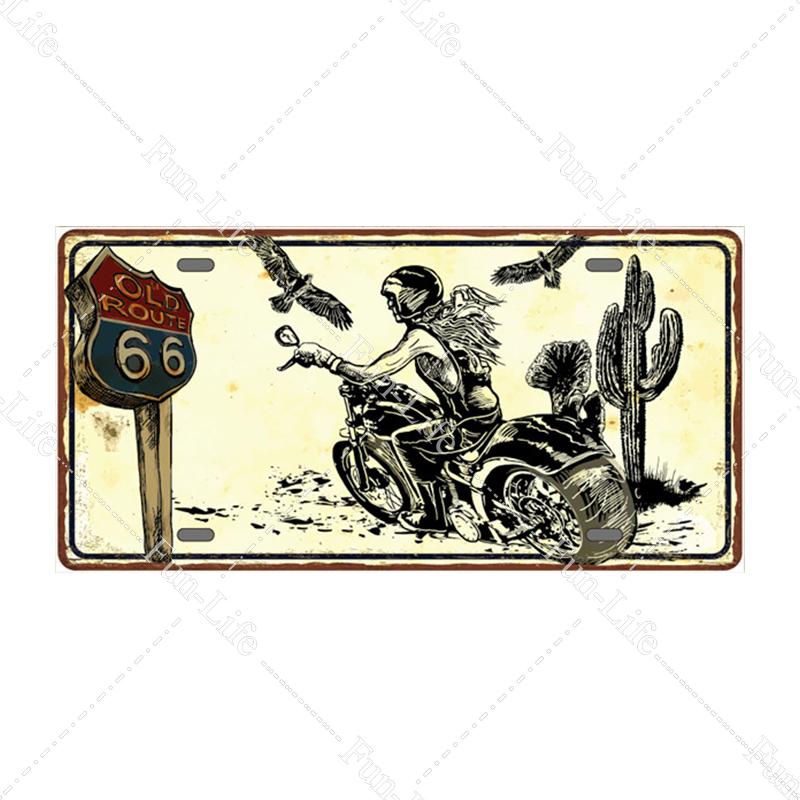 Motorcycle Vintage Metal Poster Retro Route 66 Motor Tin Signs Board / Pub / Bar / Cafe / Garage Decor 15x30cm