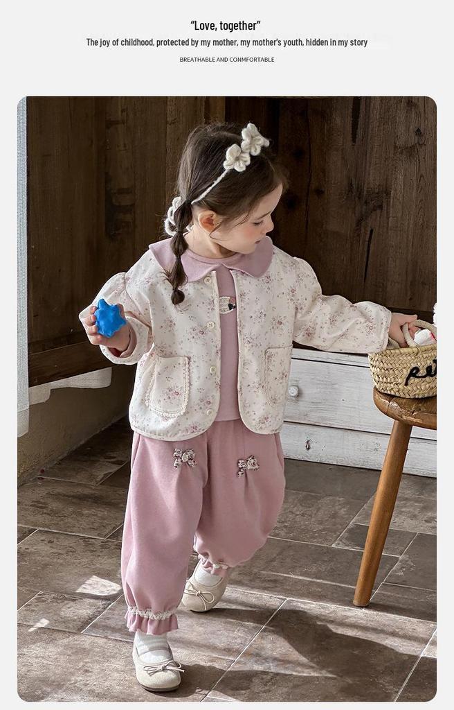 Spring 2026 Infant Girls' Knit Cardigan Set - Korean Style Long Sleeve Three-Piece