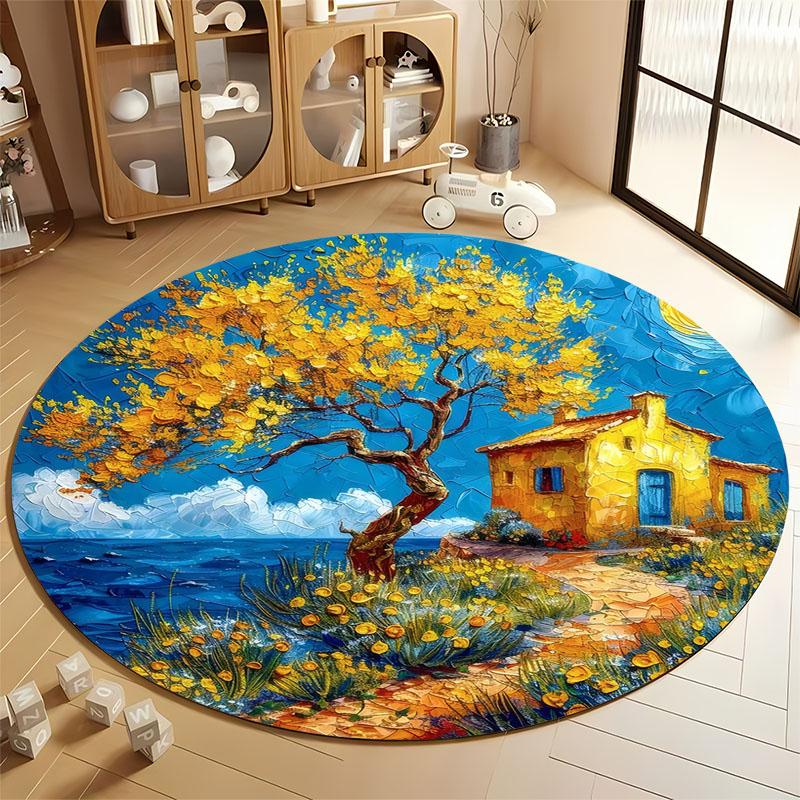 

Enchanting Seaside Cottage Round Rug for Living Spaces round carpet for home sofa bedroom, gift Diameter 60cm