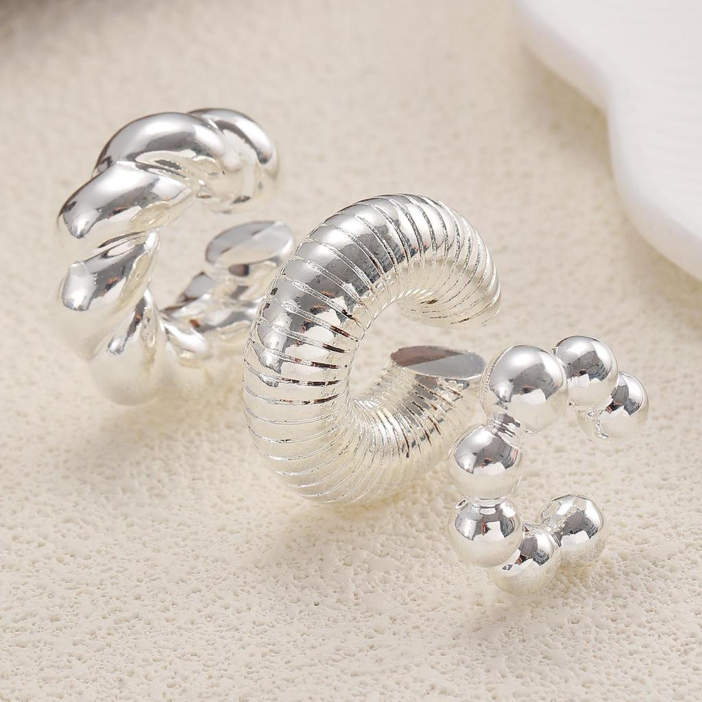 Minimalist Ribbed Striped Non-Piercing Sterling Silver Pearl White Ear Cuffs for Women