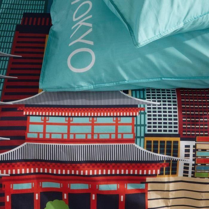 Bettwäsche-Set - TODAY - JAVA - 2 Personen - 240x220 cm - Baumwolle - Druck Tokyo - Blau