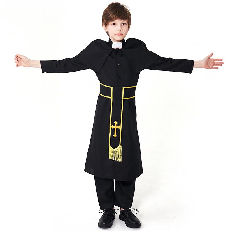 Czarna Długorękawowa Szata Kostiumowa na Halloween dla Chłopców Dzieci Cosplay Impreza Scena