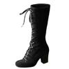 Foreign Trade Large Size Tall Tube But Knee Strap Polished Women's Boots Autumn and Winter New Square and European and American Style Women's Boots