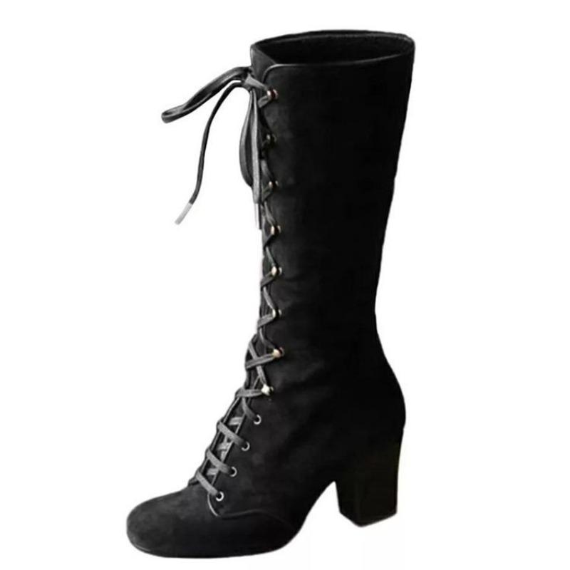 Foreign Trade Large Size Tall Tube But Knee Strap Polished Women's Boots Autumn and Winter New Square and European and American Style Women's Boots