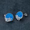 Hot Selling Gold Round Blue Leaf Earrings with Feminine Temperament Simple and Micro Inlaid Zircon
