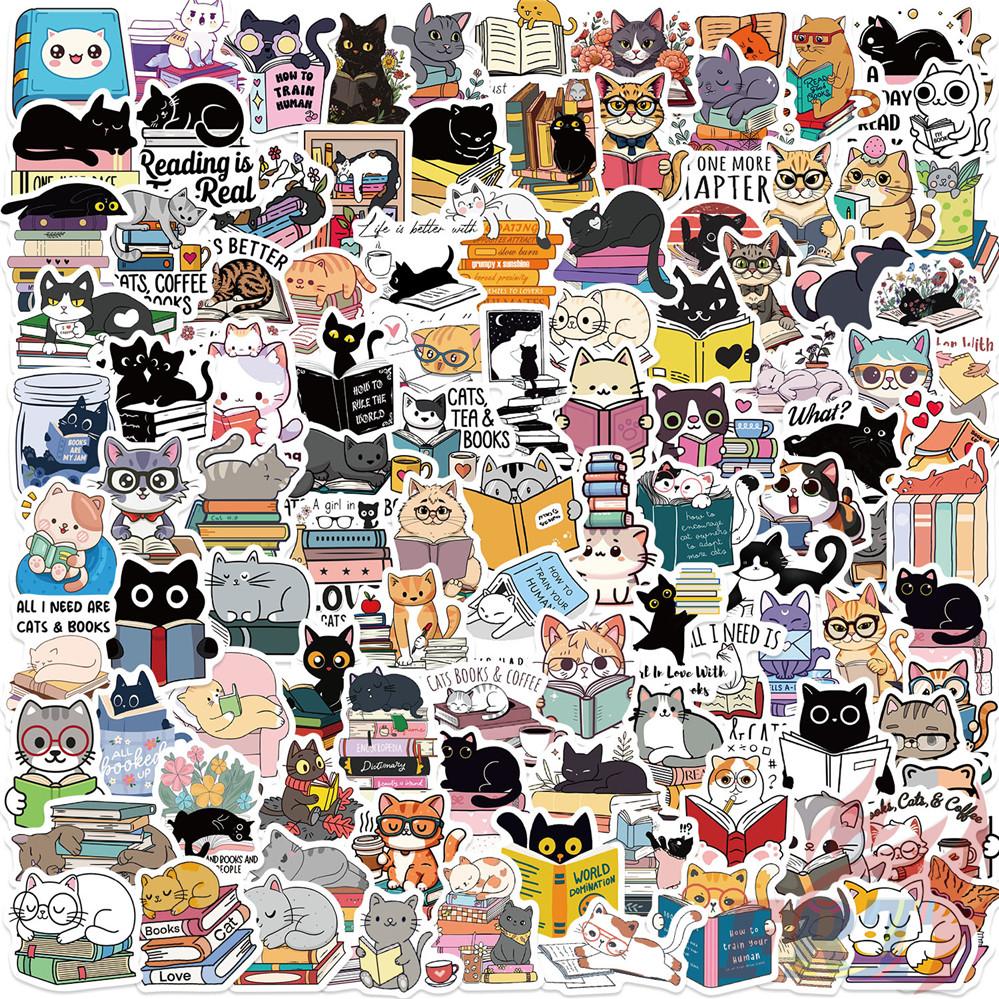 100Pcs/Set Funny Reading . Cats & Books Stickers DIY Fashion Decals Stickers