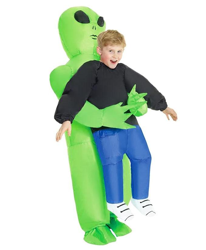 Youlun Inflatable Green Walking Toy Abducted by Aliens Blow up Morph Alien Costume for Adult and Kids Festive Decoration