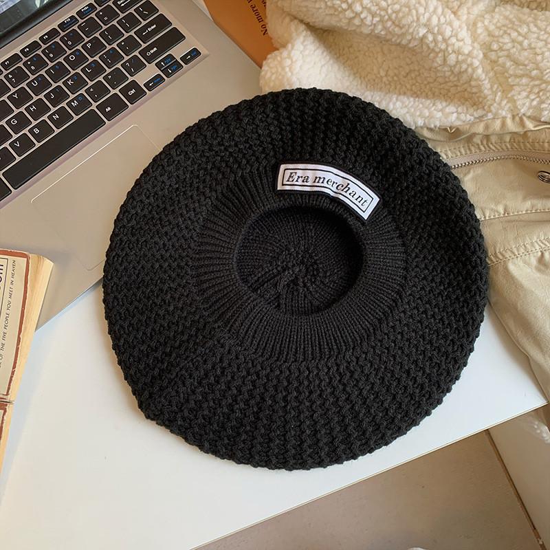 Warm Cozy And Cotton Beret For Women Trendy Knitted Hat White In