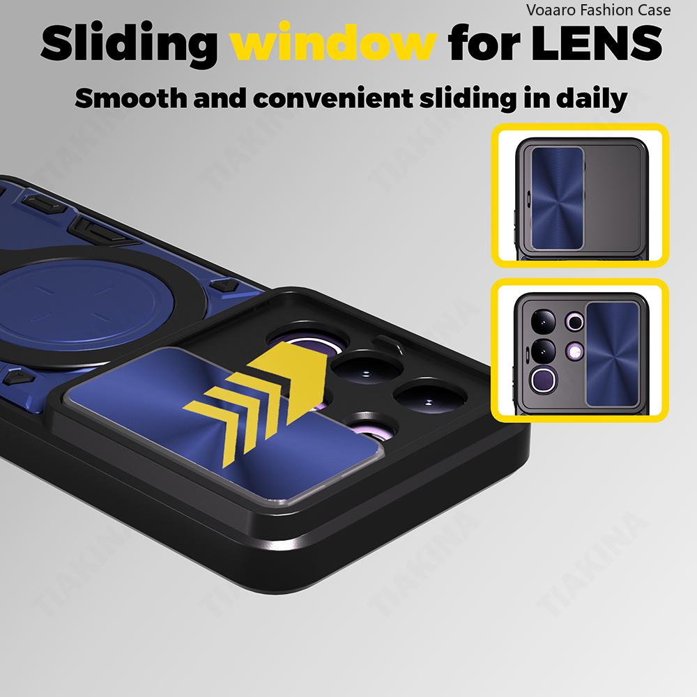 Slide Lens Armor Funda for Vivo Y29 4G Global Case for Vivo T4X 5G India Y300t China Case Magnetic Ring Kickstand Holder Cover