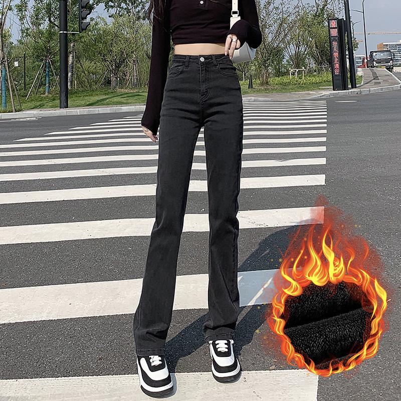 

Women s High-Waist Black Straight-Leg Jeans: 2025 Autumn/Winter Hong Kong Style, Plus Velvet, Floor-Length for a Lengthening Look 2XL