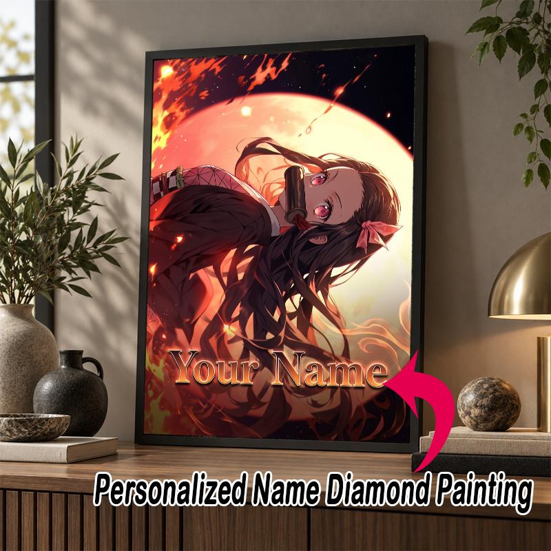 Custom Name Nezuko Kamado 5D Diamond Painting Personalized Full Drill Diamond Art Kit Gift