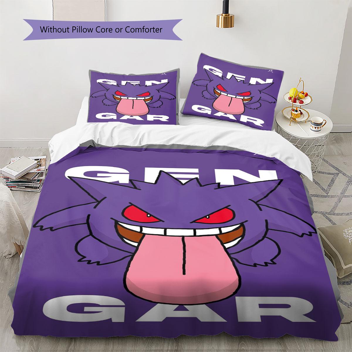 Anime Gengar Printed Bedding Set 3 Piece Soft Microfiber Duvet Cover Set Teens Game Room Decor No Sheet No Filling 135x200cm