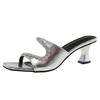 Women's fairy wind and rhinestone outer slippers summer 2025 new thin medium heel square toe cool slippers