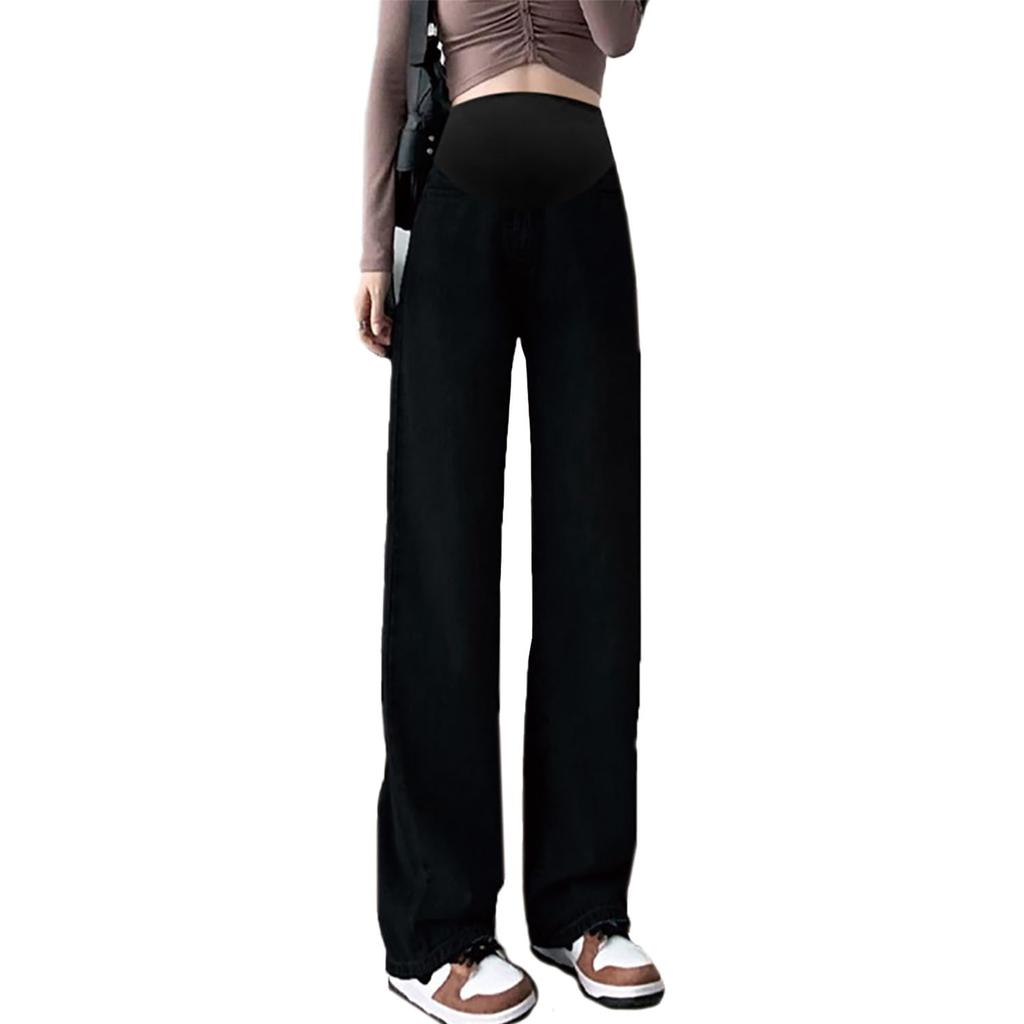 Spring Leaf Maternity Wide Denim Adjustable Suitable for Early To Late Pregnancy & Midwife-Supervised Pants, Waist, (JP, Alphabet, XL, Black)